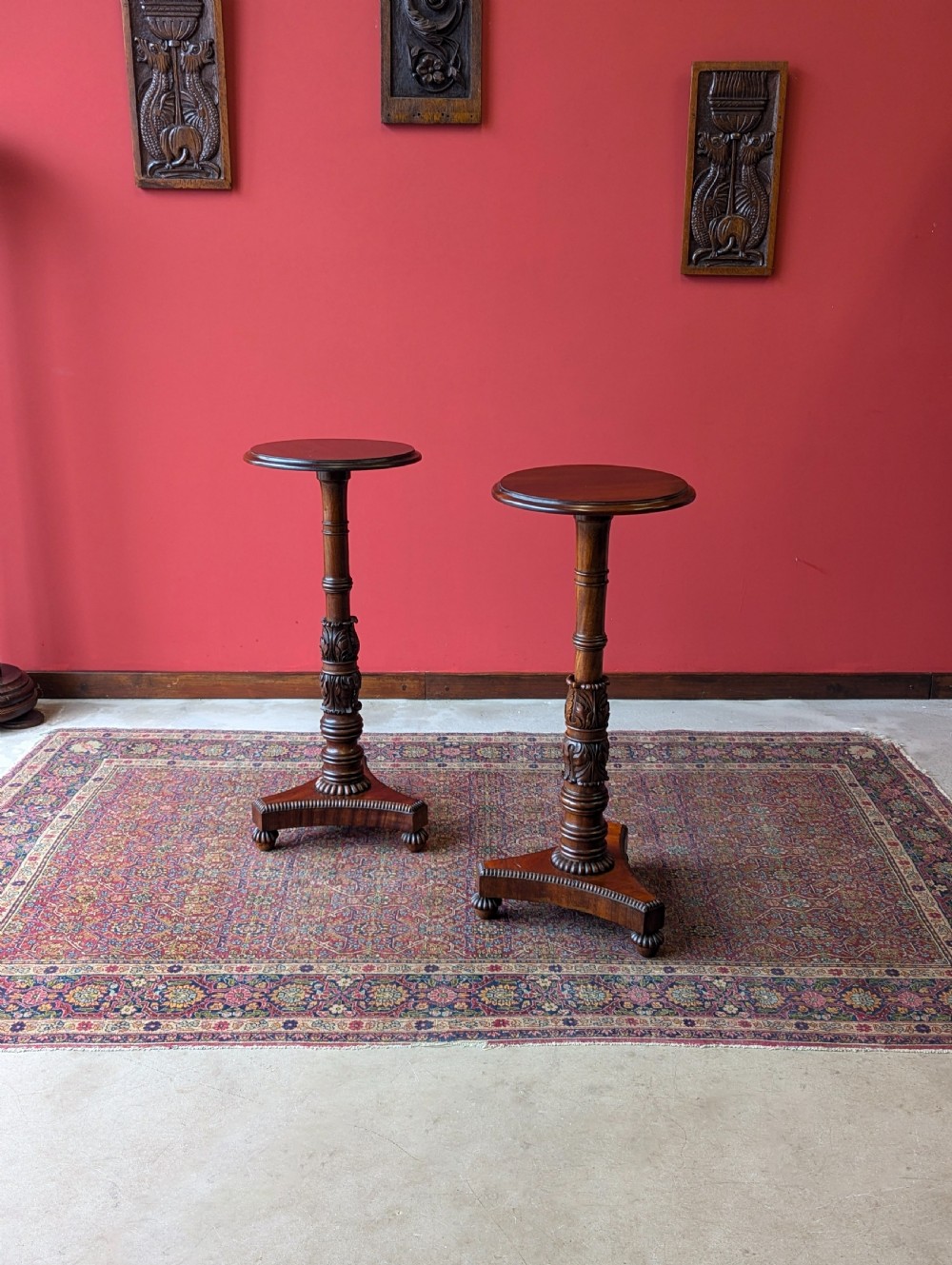 Pair of Antique Victorian Carved Mahogany Torcheres