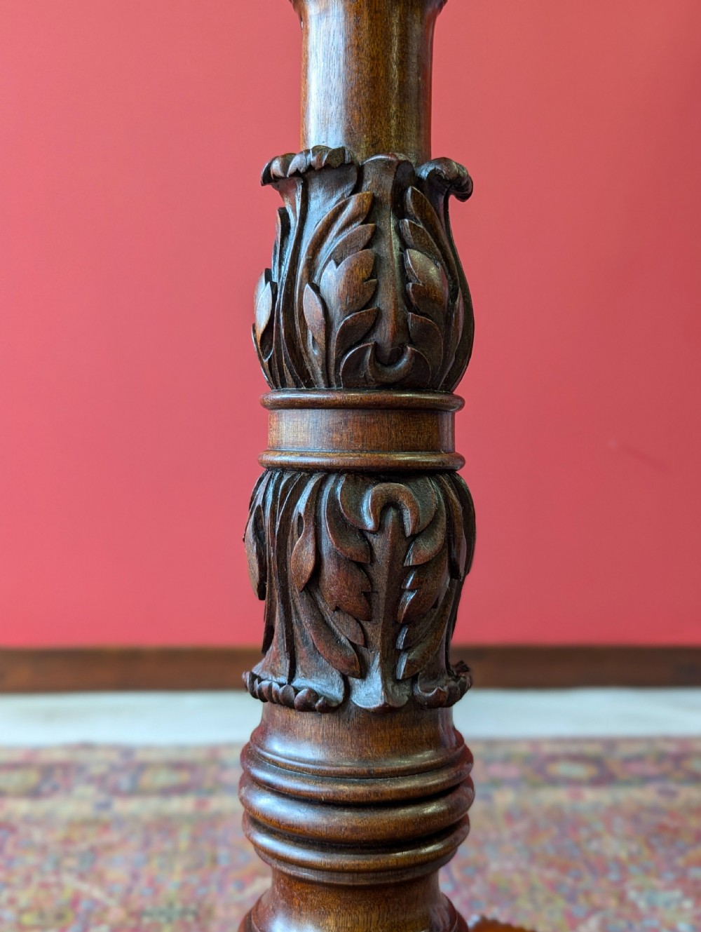 Pair of Antique Victorian Carved Mahogany Torcheres View III