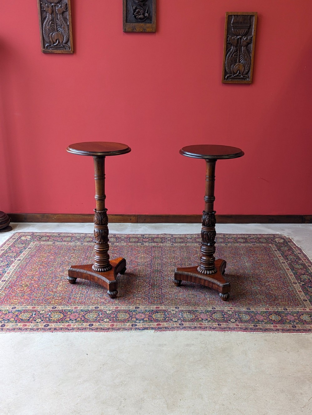 Pair of Antique Victorian Carved Mahogany Torcheres View V
