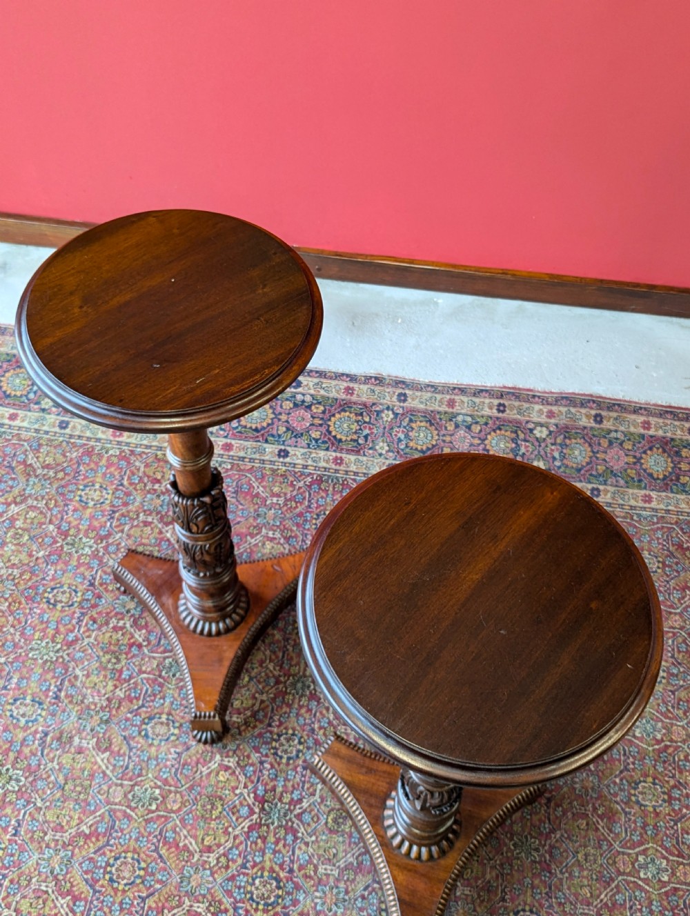 Pair of Antique Victorian Carved Mahogany Torcheres View VI