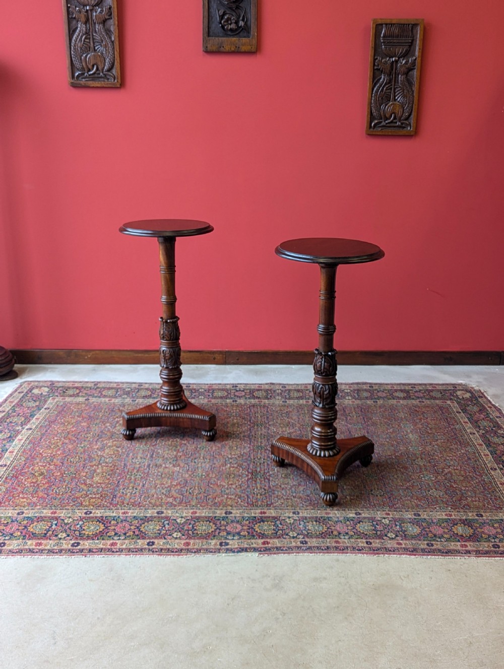 Pair of Antique Victorian Carved Mahogany Torcheres View VII