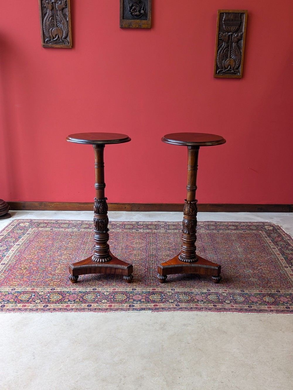 Pair of Antique Victorian Carved Mahogany Torcheres View X