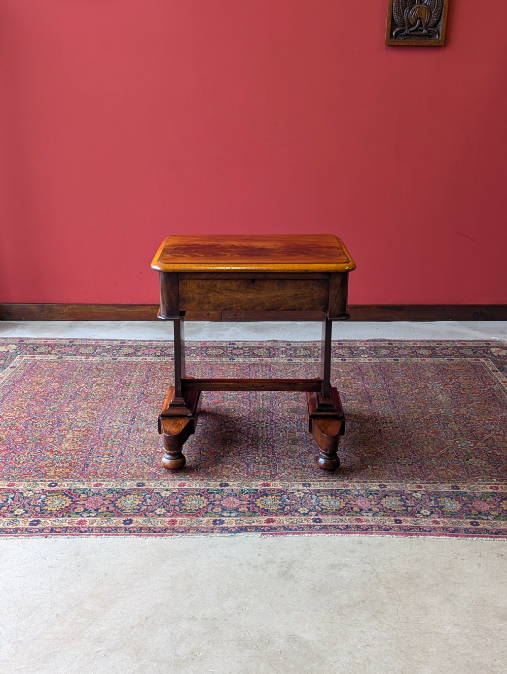 Antique Victorian Flame Mahogany Low Work Table View II