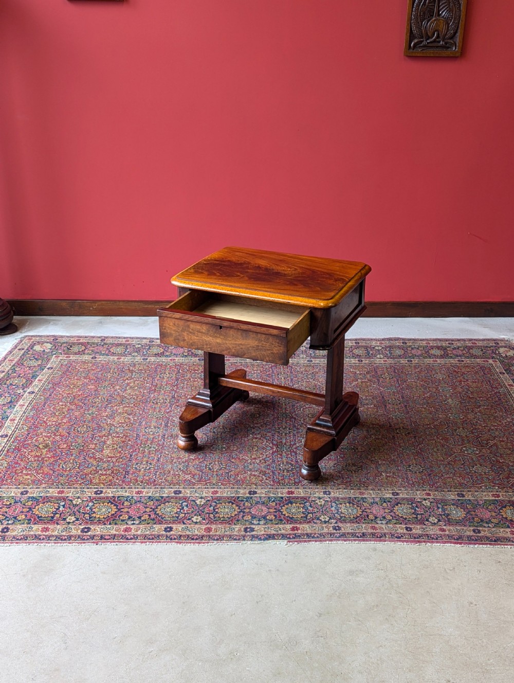 Antique Victorian Flame Mahogany Low Work Table View III