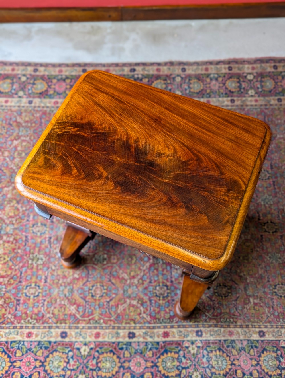 Antique Victorian Flame Mahogany Low Work Table View V