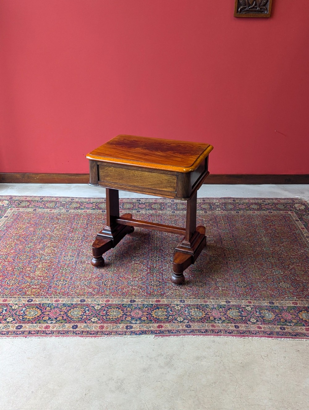 Antique Victorian Flame Mahogany Low Work Table View VI