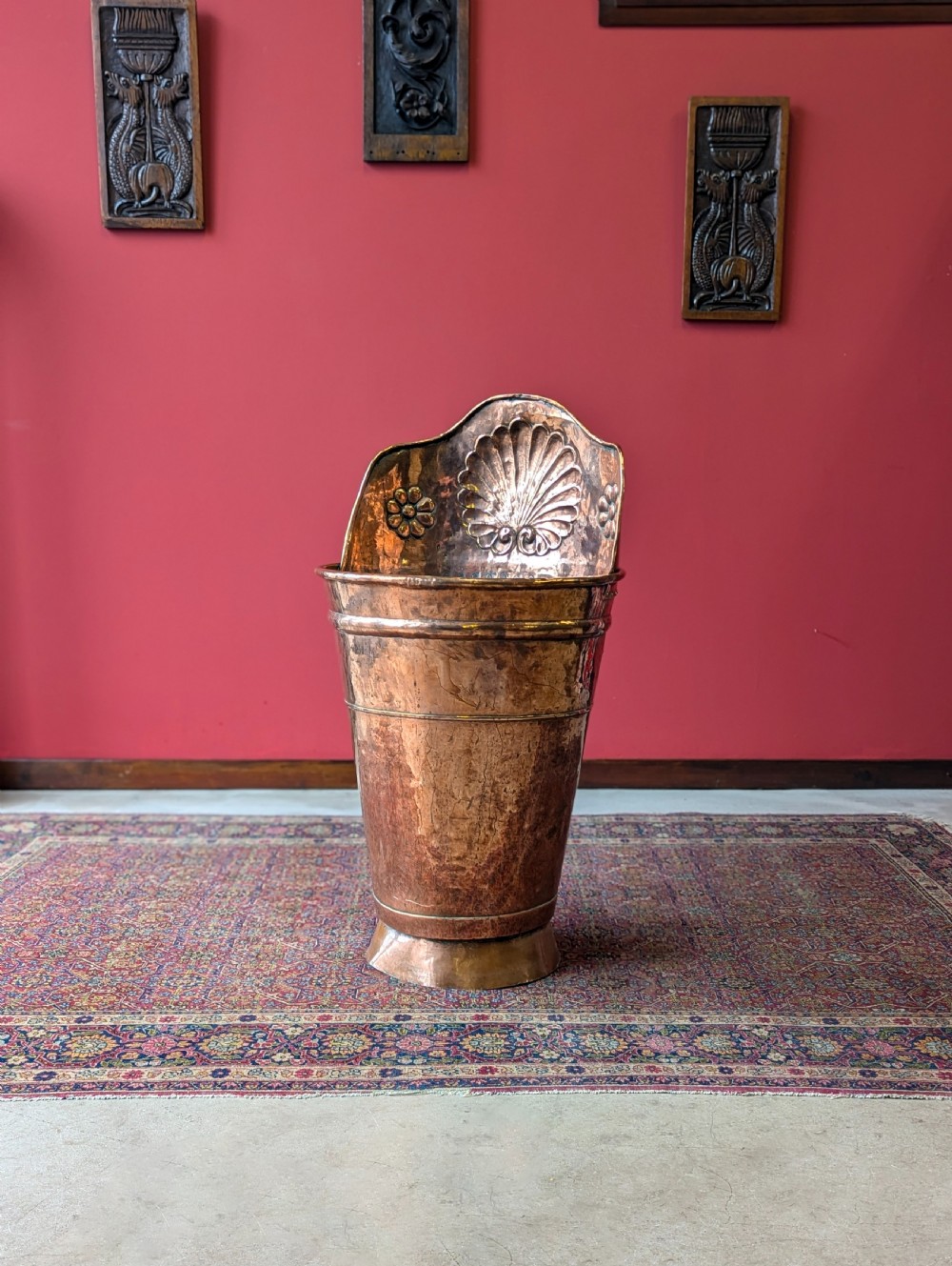Antique French 19th Century Copper Grape Hod / Log Bin / Stick Stand