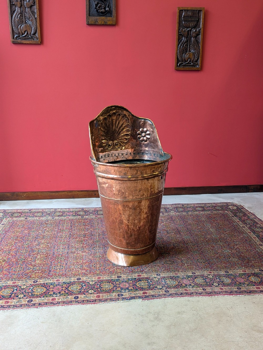 Antique French 19th Century Copper Grape Hod / Log Bin / Stick Stand View III