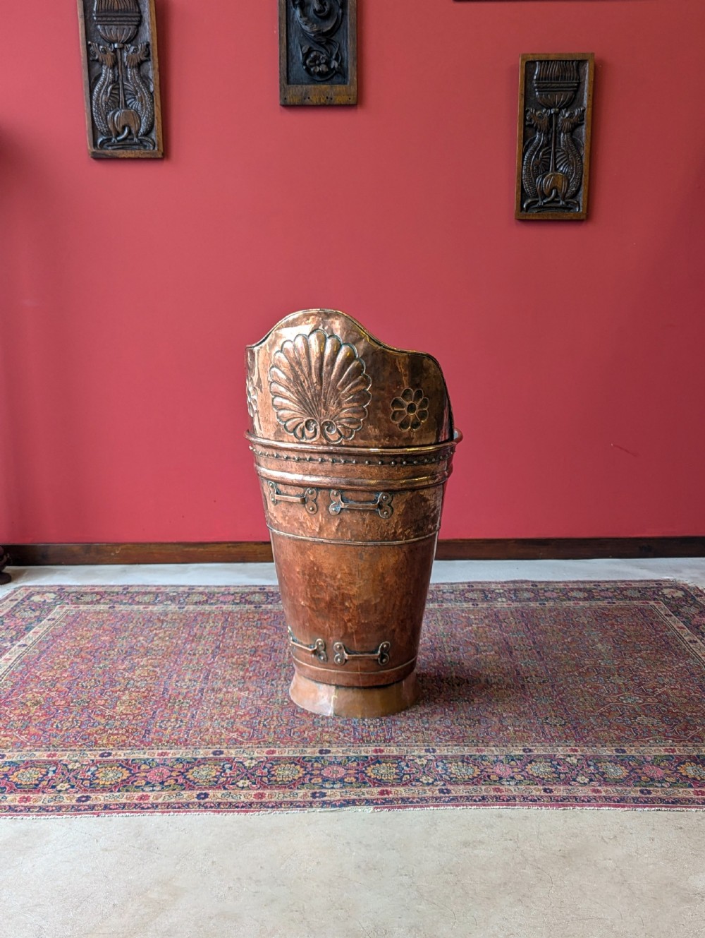 Antique French 19th Century Copper Grape Hod / Log Bin / Stick Stand View X