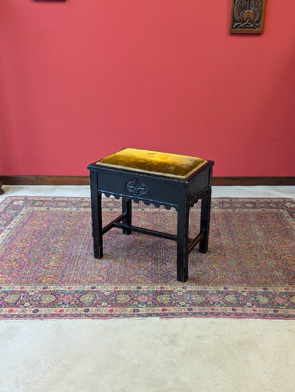 Antique Victorian Ebonised Aesthetic Movement Piano Stool with Storage