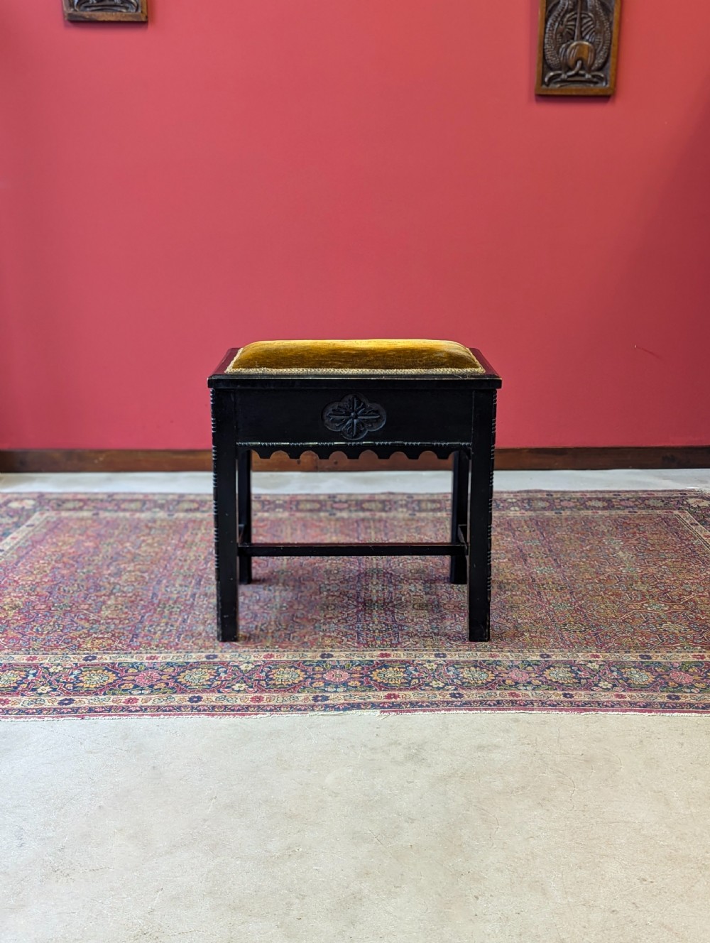 Antique Victorian Ebonised Aesthetic Movement Piano Stool with Storage View III