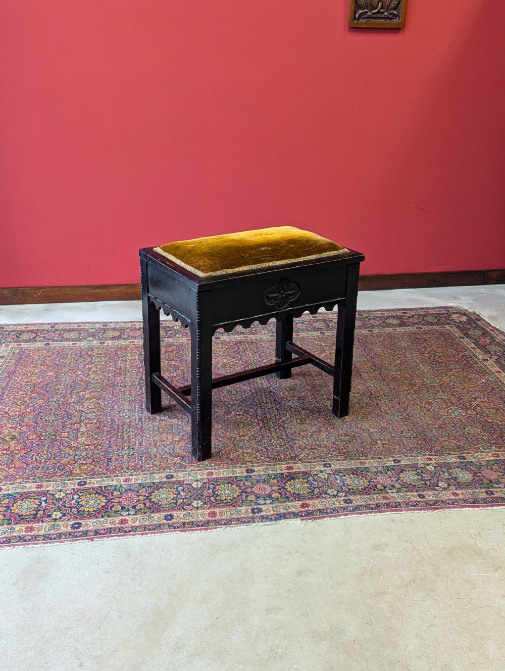 Antique Victorian Ebonised Aesthetic Movement Piano Stool with Storage View IV