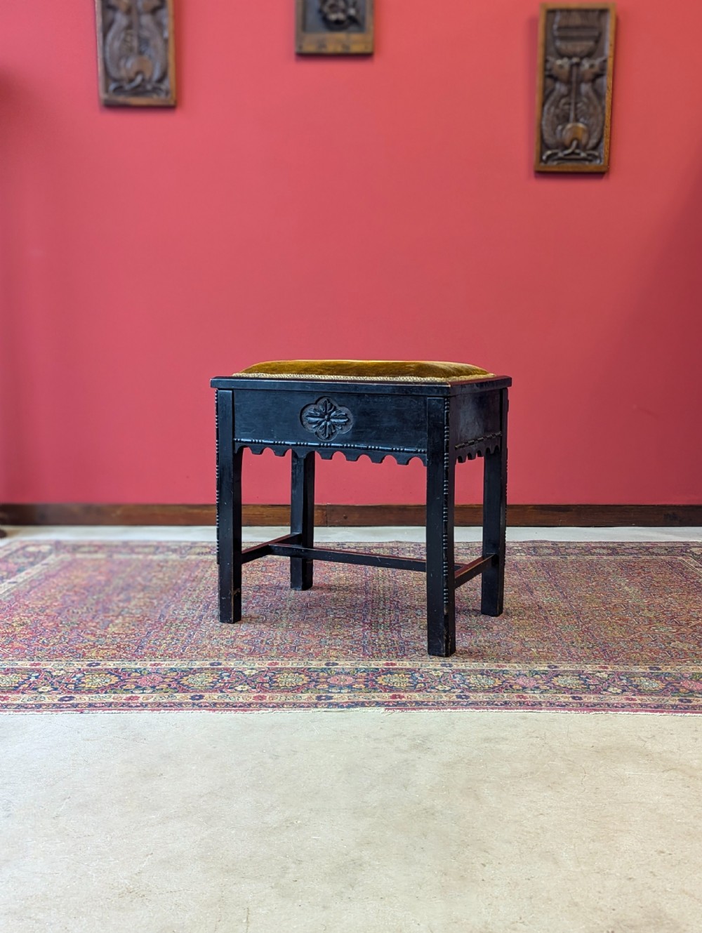 Antique Victorian Ebonised Aesthetic Movement Piano Stool with Storage View V