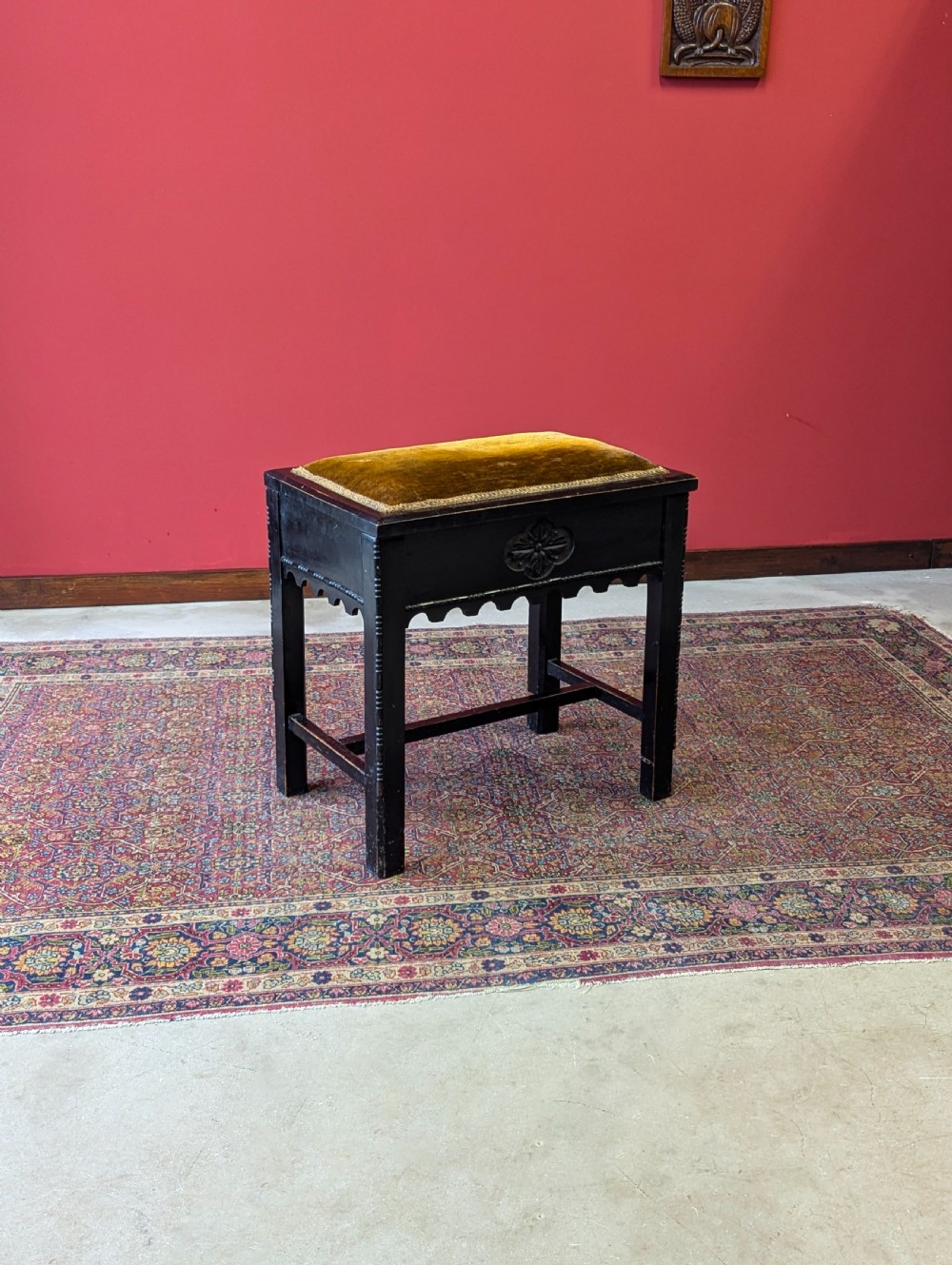 Antique Victorian Ebonised Aesthetic Movement Piano Stool with Storage View VII