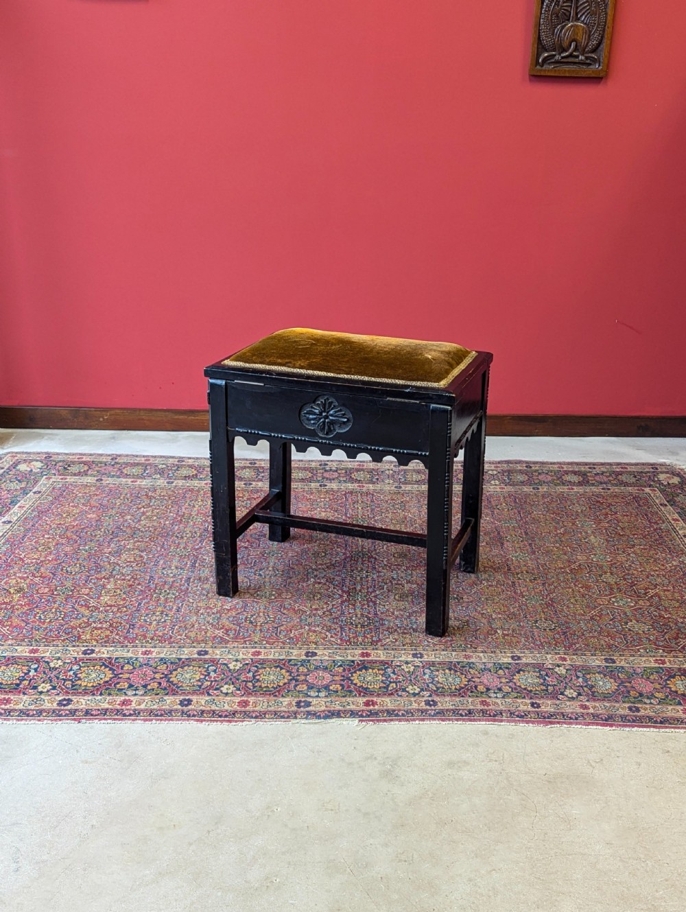Antique Victorian Ebonised Aesthetic Movement Piano Stool with Storage View IX