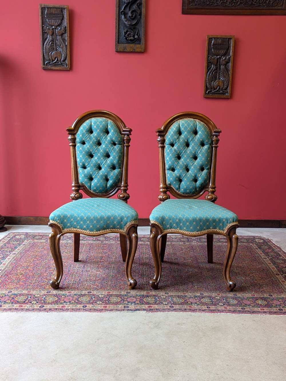 Pair of Antique 19th Century Walnut Upholstered Parlour Chairs