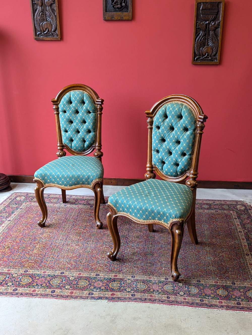 Pair of Antique 19th Century Walnut Upholstered Parlour Chairs View II