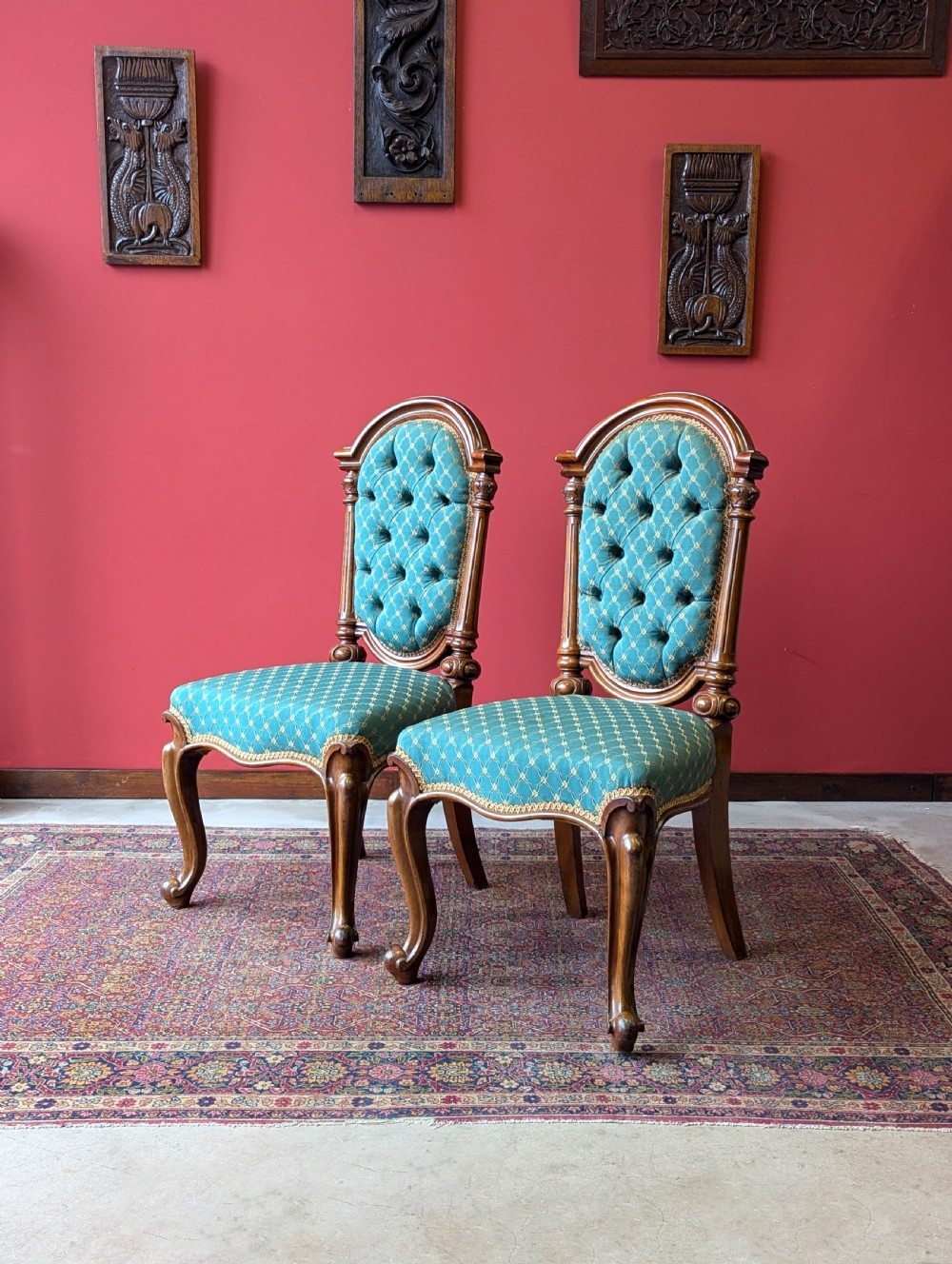 Pair of Antique 19th Century Walnut Upholstered Parlour Chairs View III