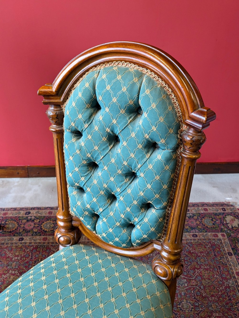 Pair of Antique 19th Century Walnut Upholstered Parlour Chairs View IV
