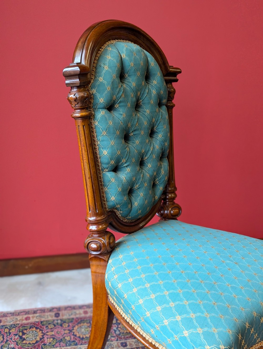 Pair of Antique 19th Century Walnut Upholstered Parlour Chairs View V