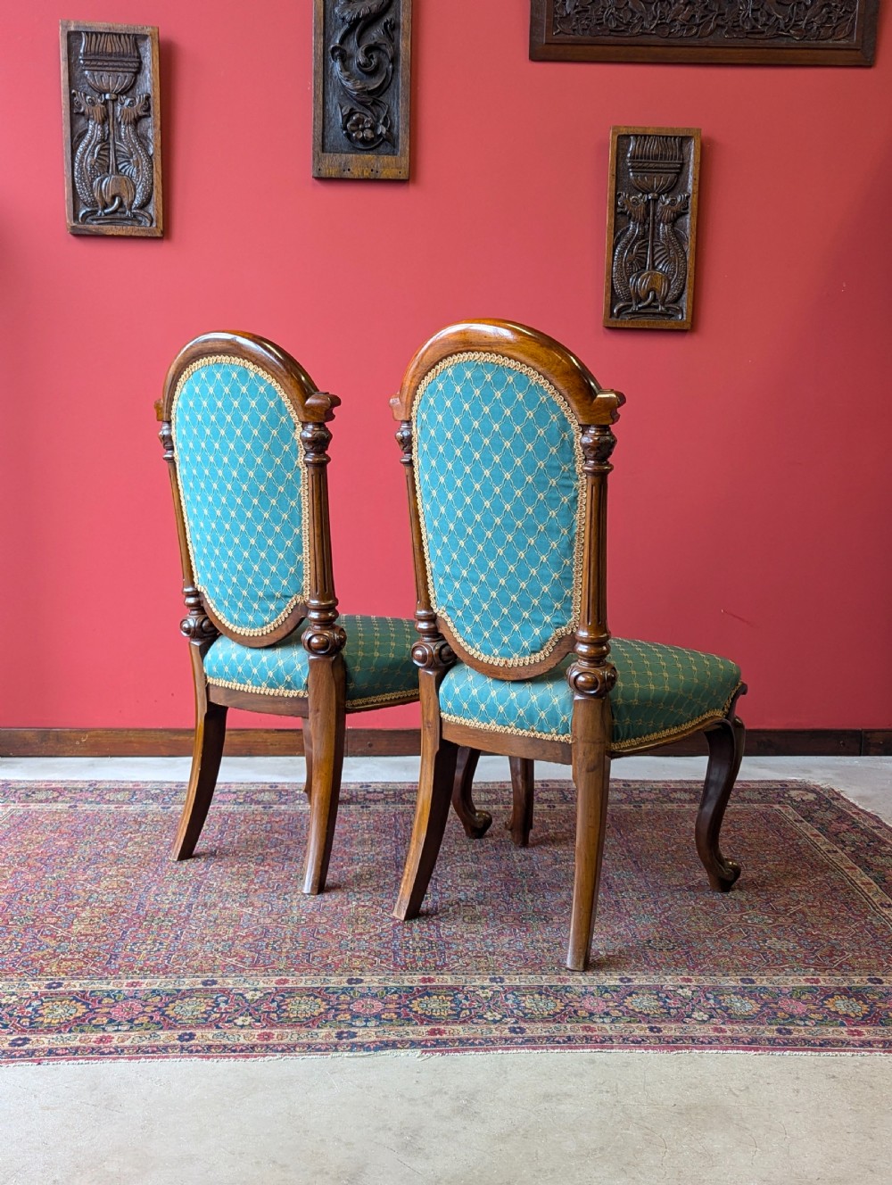 Pair of Antique 19th Century Walnut Upholstered Parlour Chairs View VI