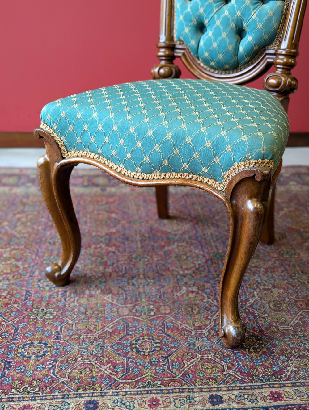 Pair of Antique 19th Century Walnut Upholstered Parlour Chairs View VII