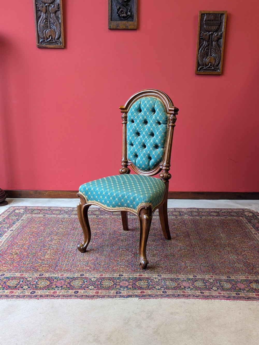 Pair of Antique 19th Century Walnut Upholstered Parlour Chairs View VIII