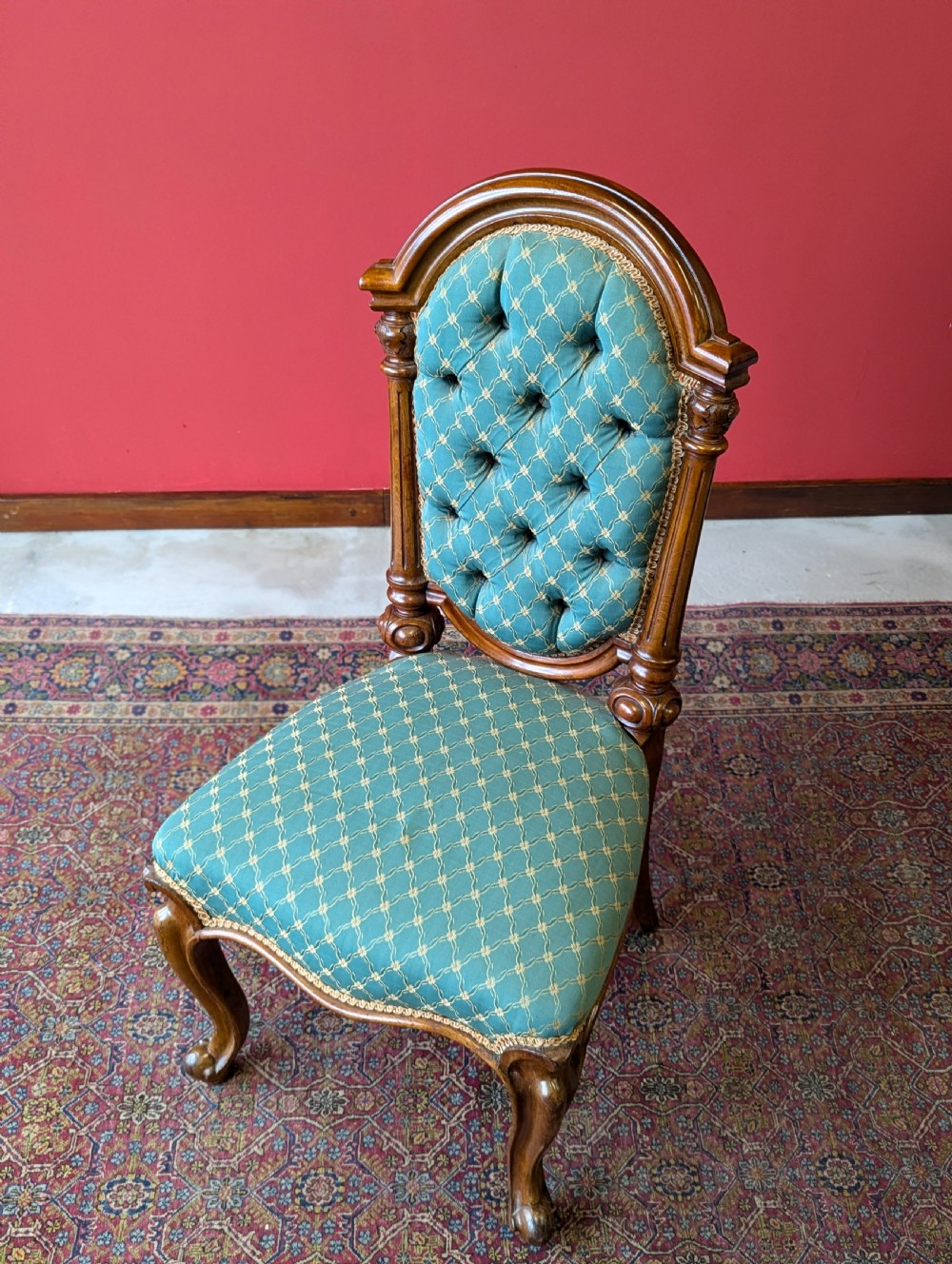 Pair of Antique 19th Century Walnut Upholstered Parlour Chairs View IX