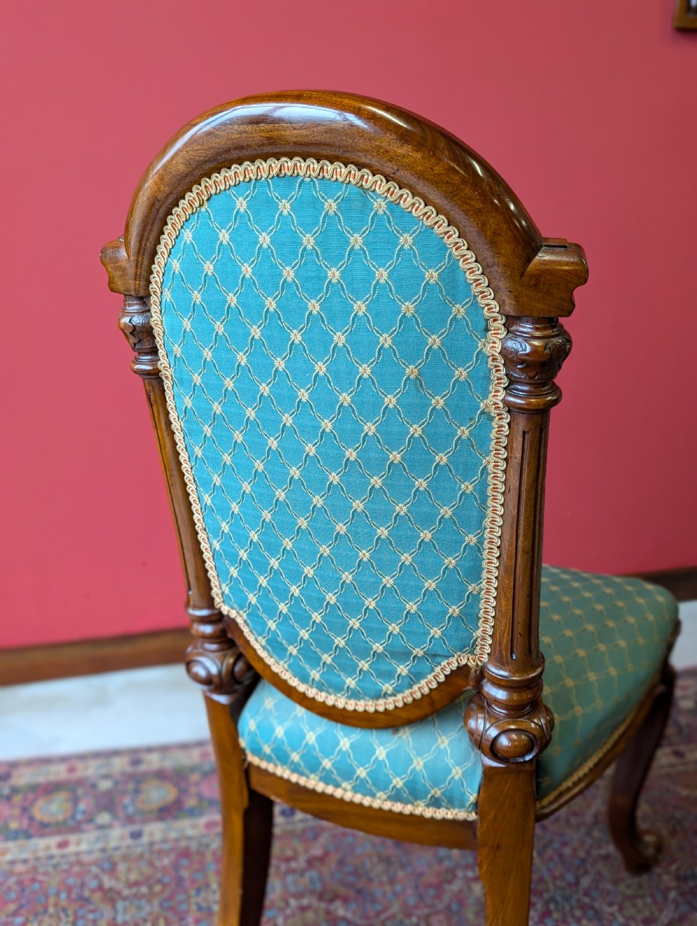 Pair of Antique 19th Century Walnut Upholstered Parlour Chairs View X