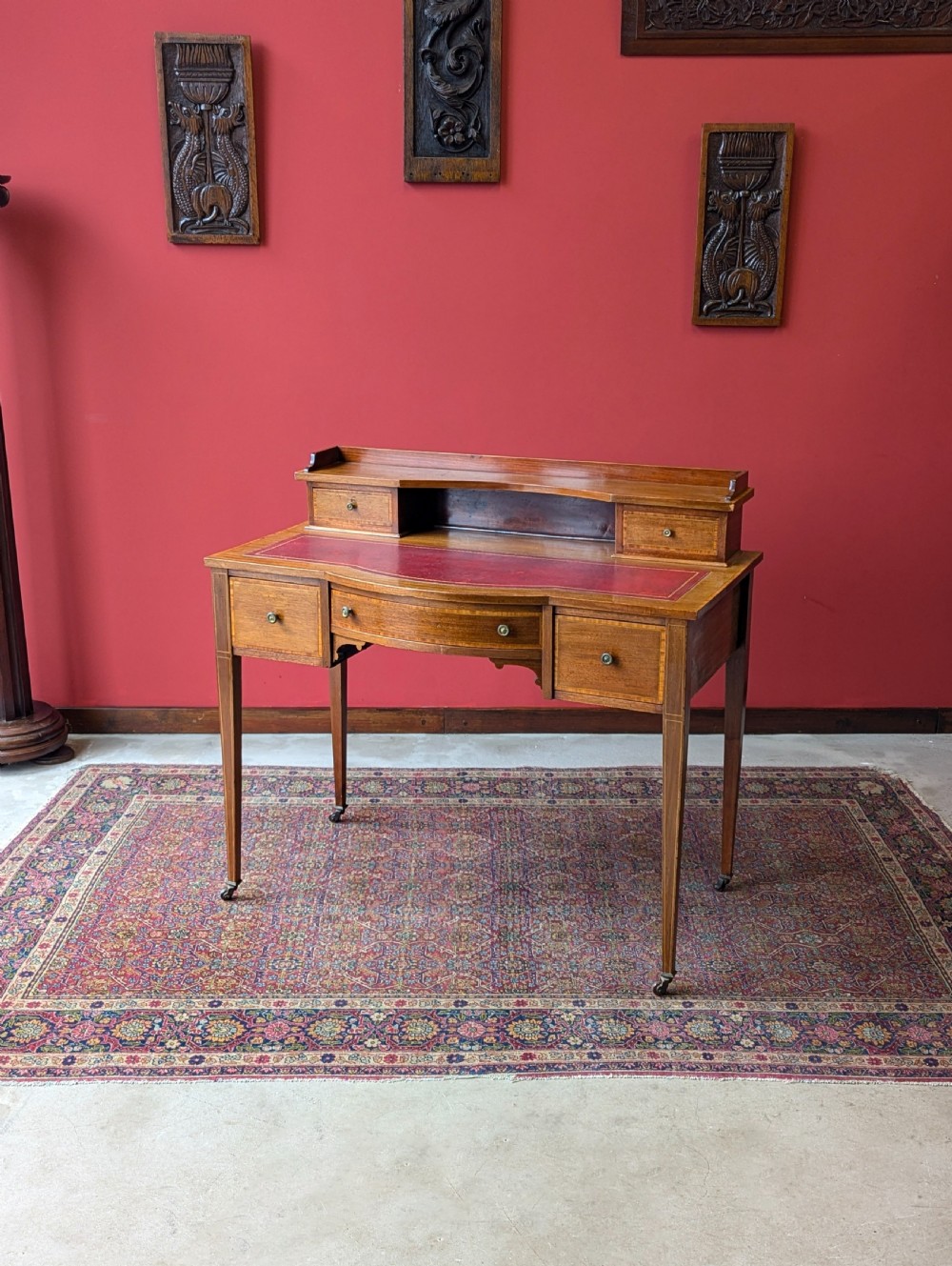 Antique Edwardian Mahogany Red Leather Writing Desk