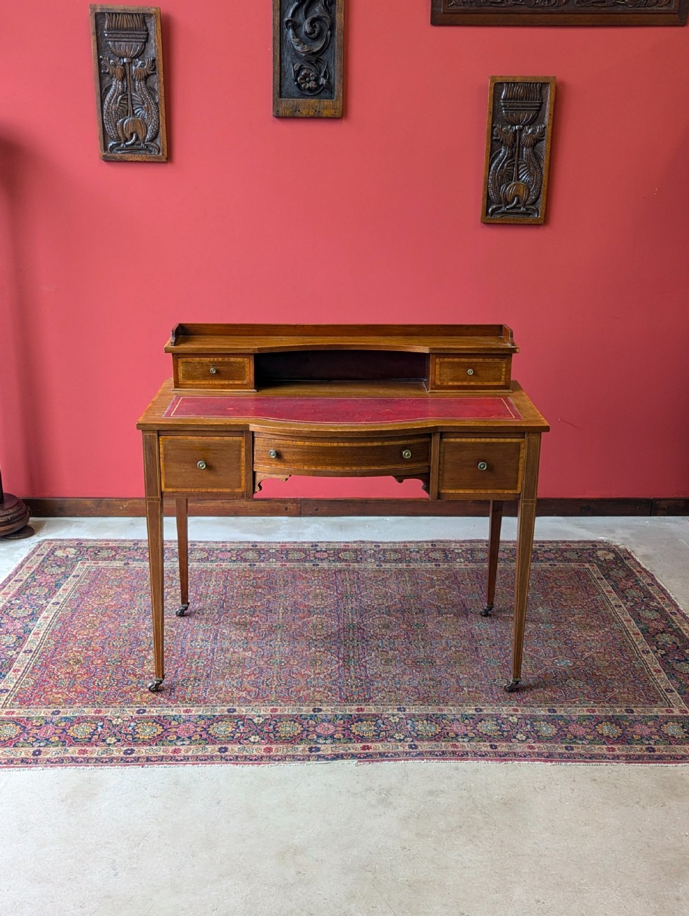 Antique Edwardian Mahogany Red Leather Writing Desk View II