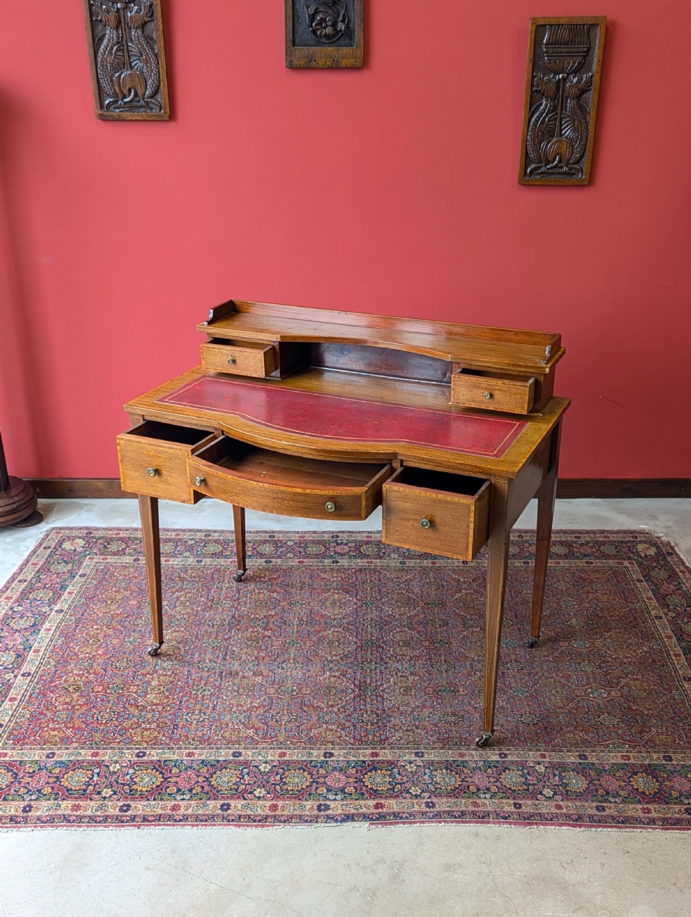 Antique Edwardian Mahogany Red Leather Writing Desk View III