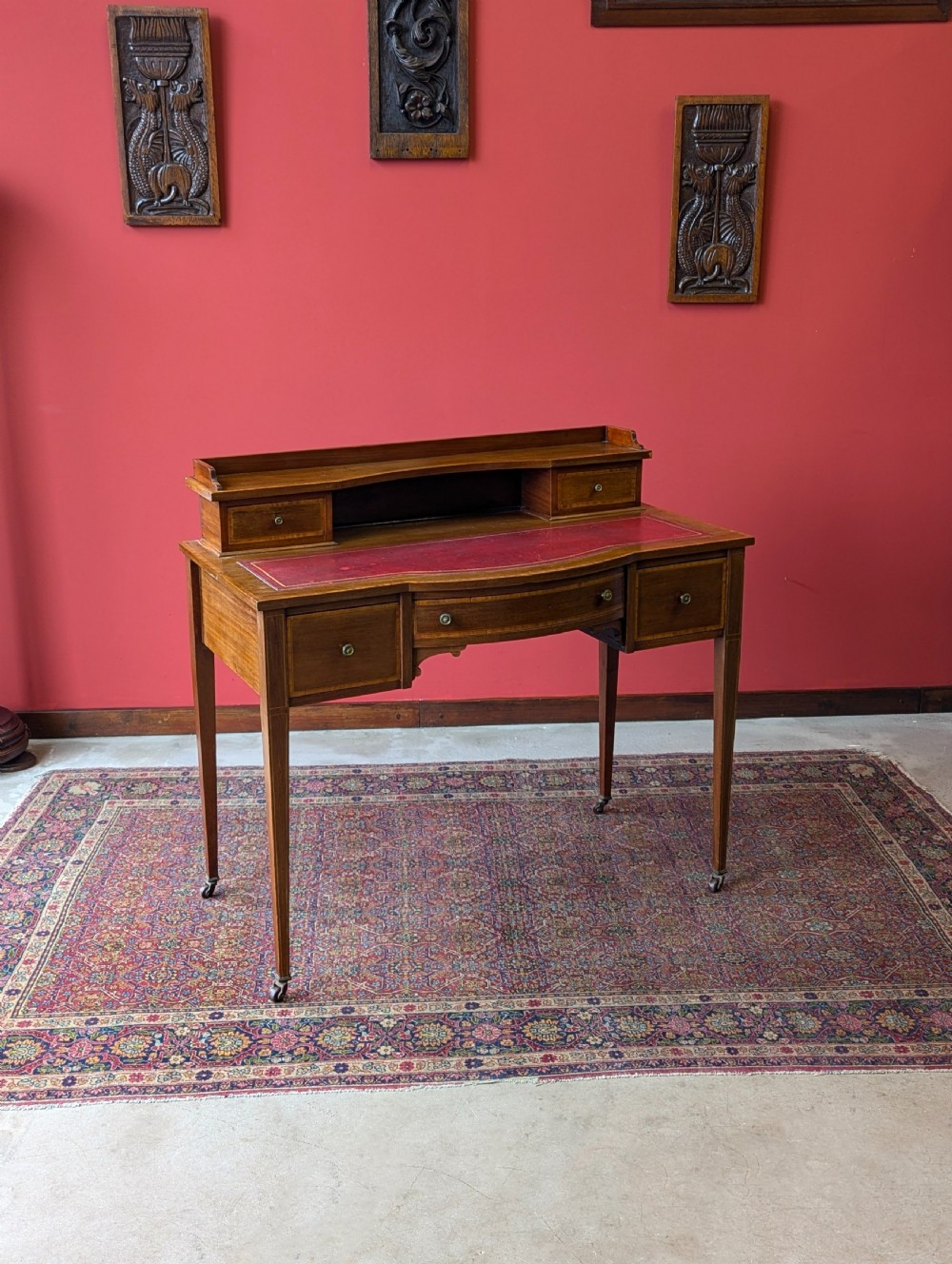 Antique Edwardian Mahogany Red Leather Writing Desk View V