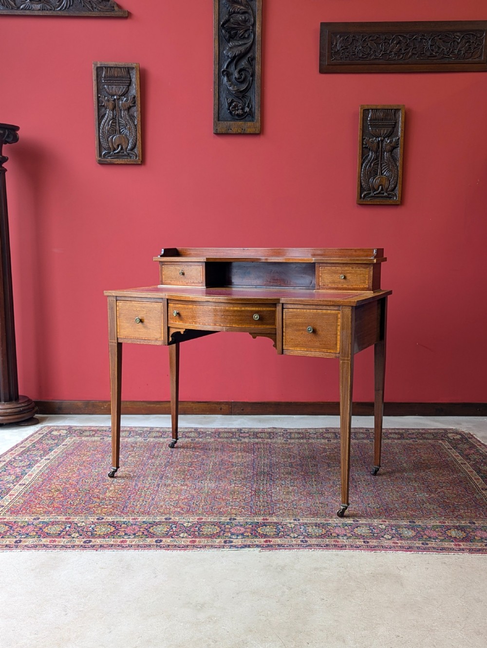 Antique Edwardian Mahogany Red Leather Writing Desk View VI