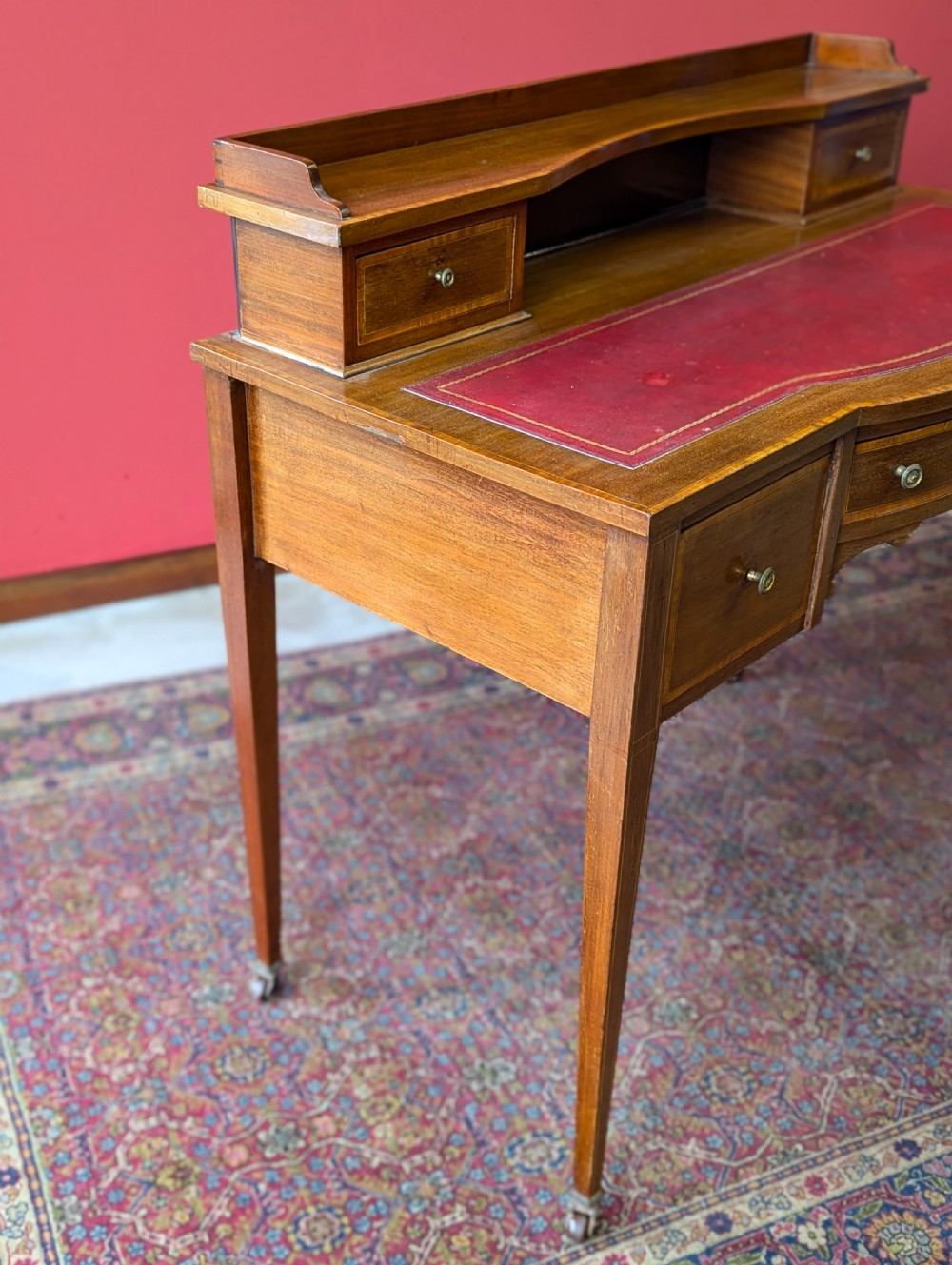 Antique Edwardian Mahogany Red Leather Writing Desk View VIII