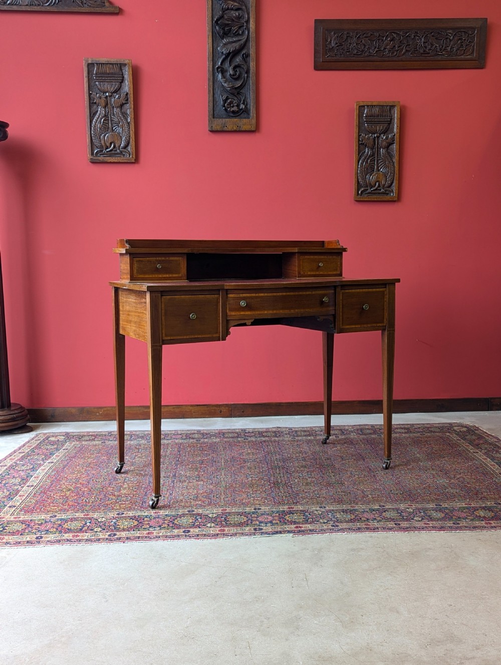 Antique Edwardian Mahogany Red Leather Writing Desk View IX