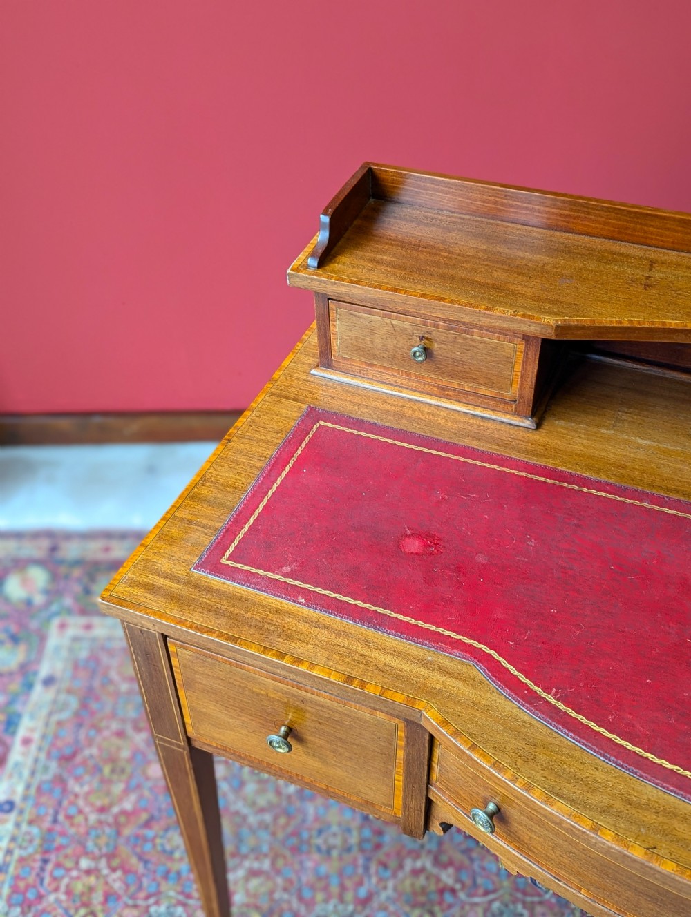 Antique Edwardian Mahogany Red Leather Writing Desk View X