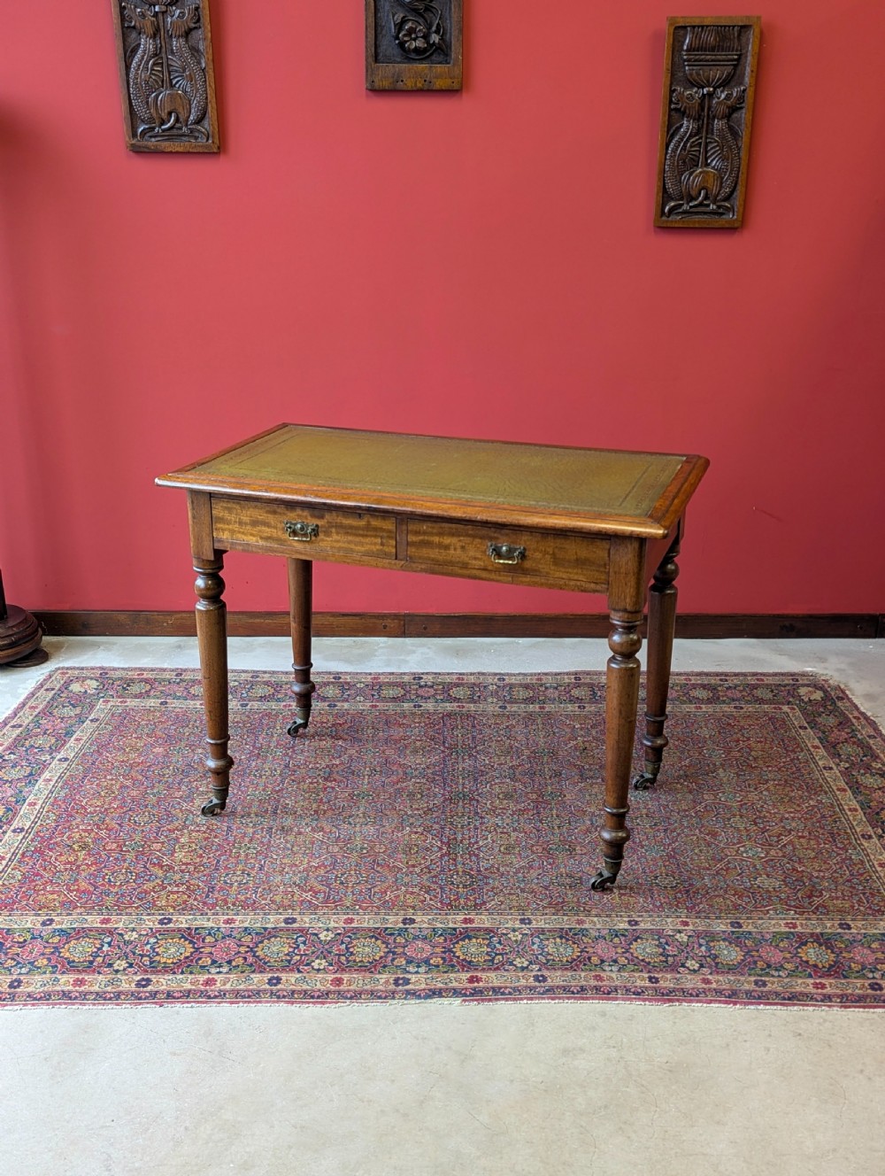 Antique 19th Century Walnut Leather Top Writing Table