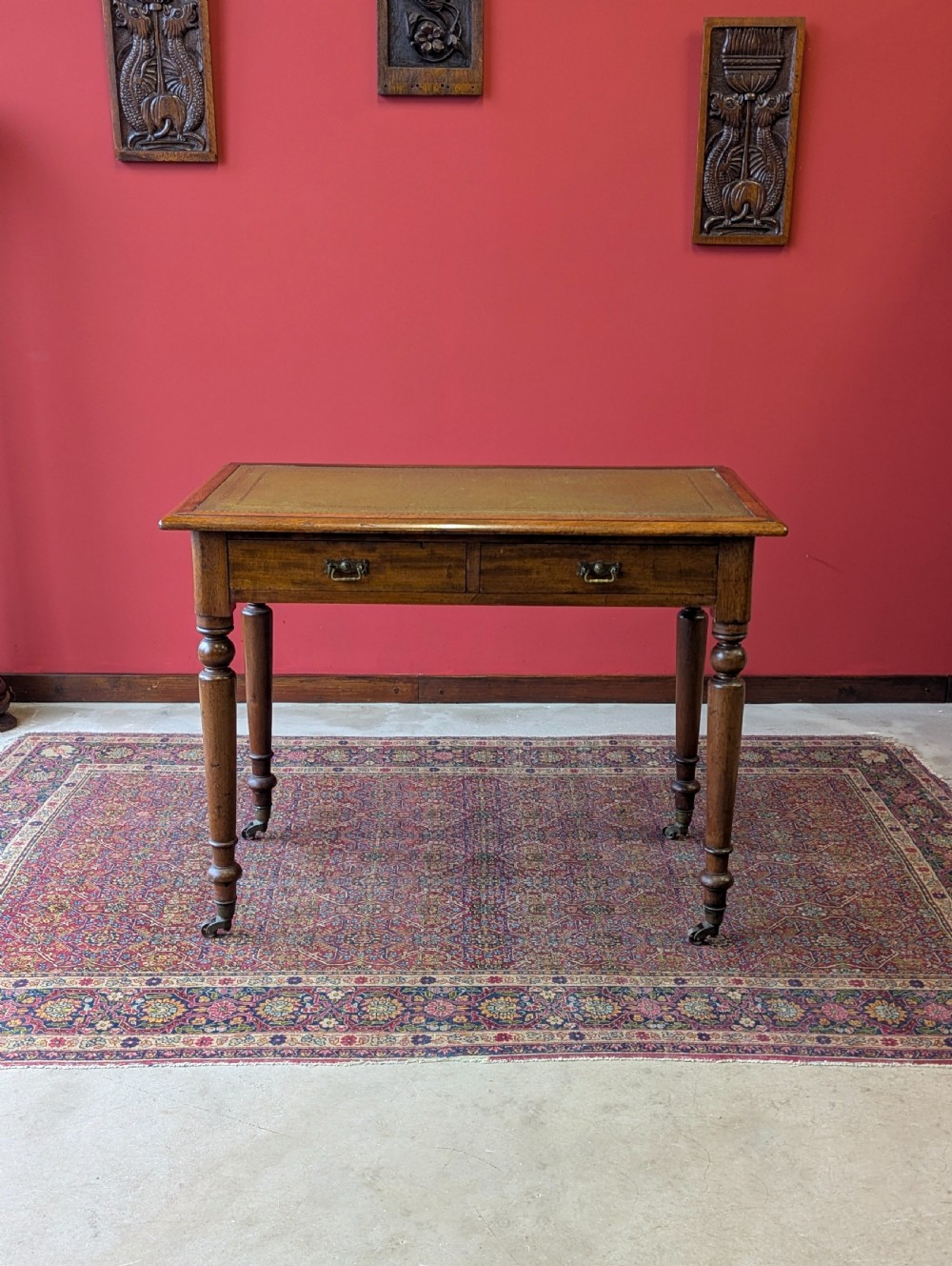 Antique 19th Century Walnut Leather Top Writing Table View II