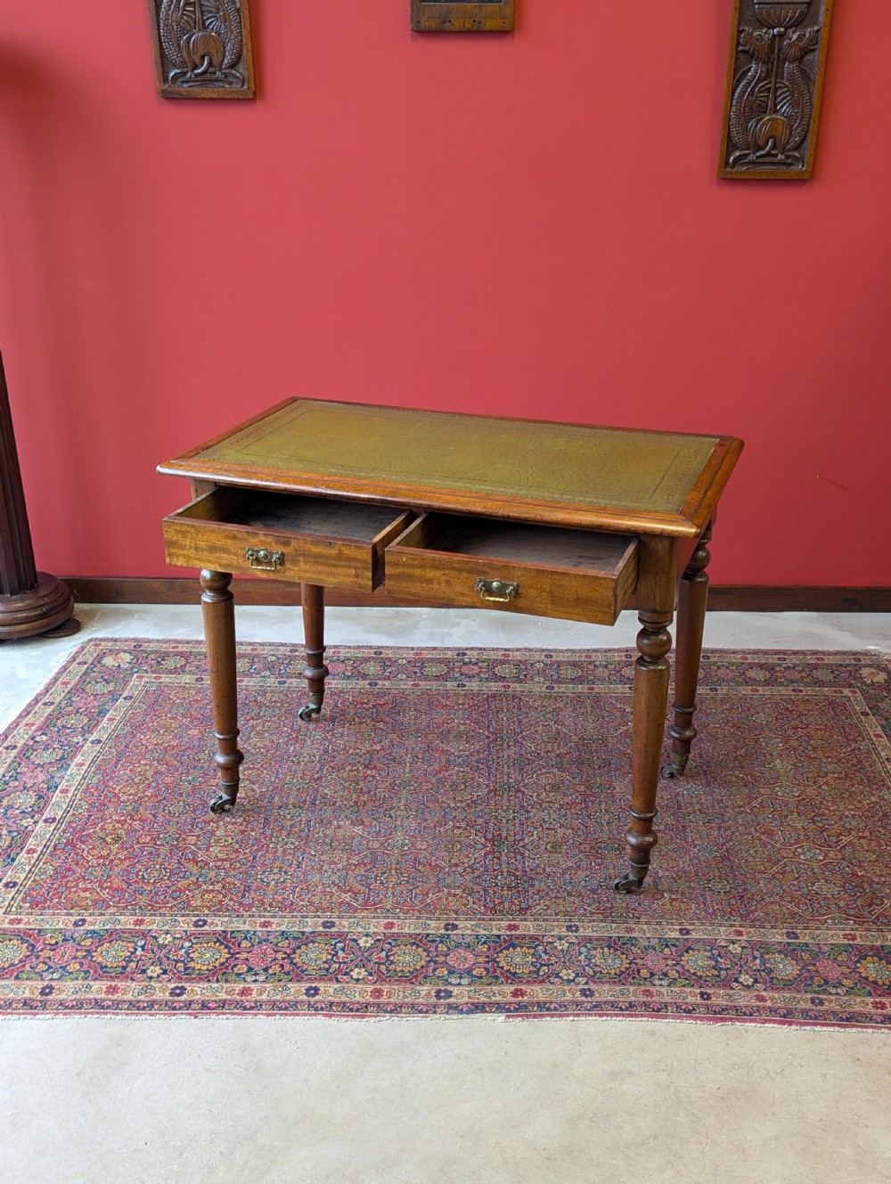 Antique 19th Century Walnut Leather Top Writing Table View IV
