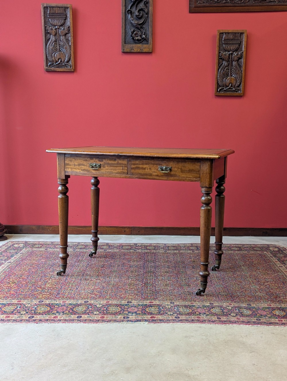 Antique 19th Century Walnut Leather Top Writing Table View VIII