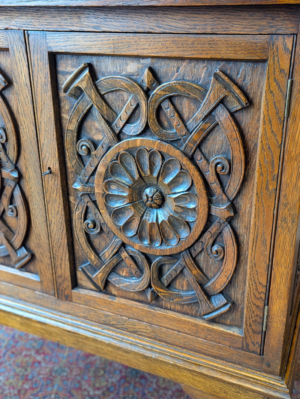 Antique Early 20th Century Carved Oak Raised Cupboard View VIII