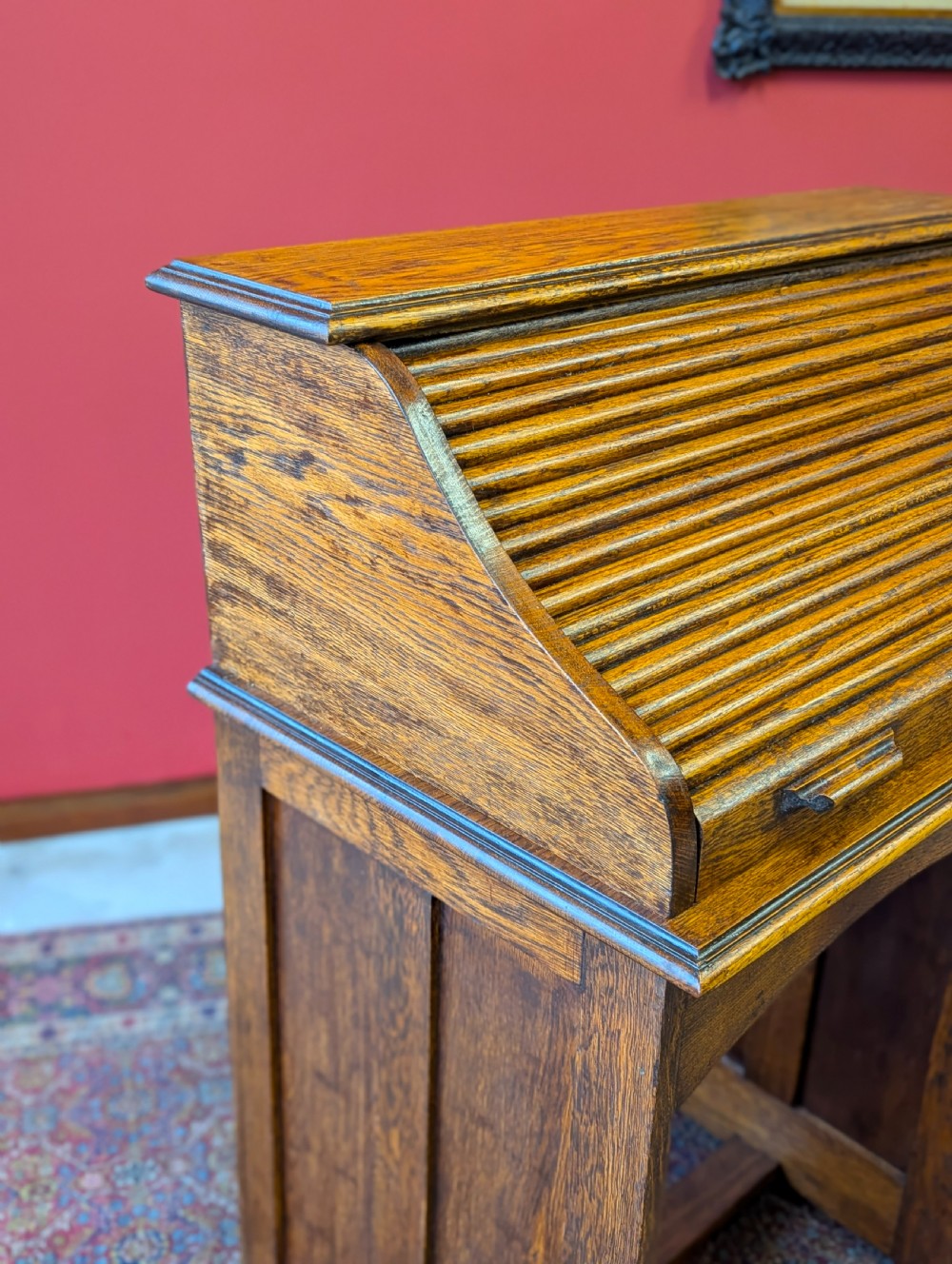 Antique Early 20th Century Golden Oak Roll Top Desk View V