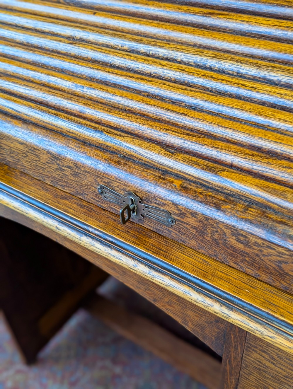 Antique Early 20th Century Golden Oak Roll Top Desk View VIII