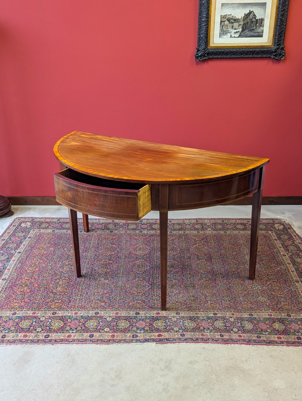 Antique Georgian Mahogany Demilune Console Table View V