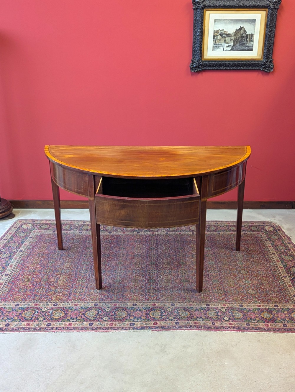 Antique Georgian Mahogany Demilune Console Table View VIII