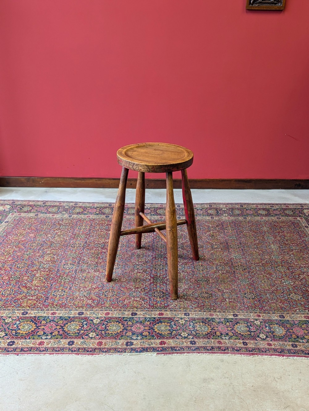 Antique Victorian Elm Dish Seat Stool