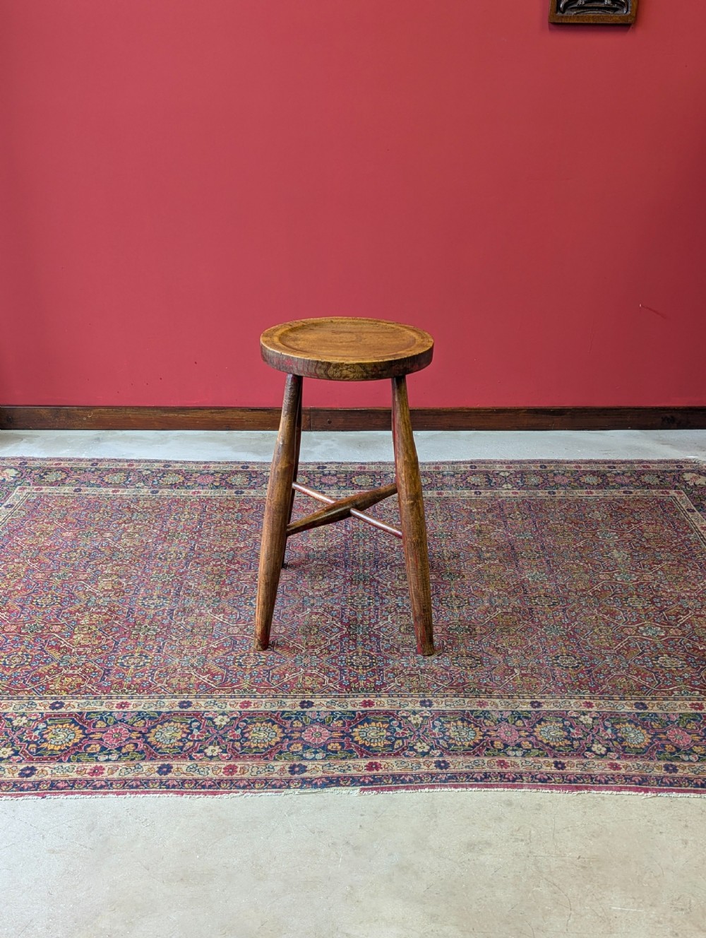 Antique Victorian Elm Dish Seat Stool View II