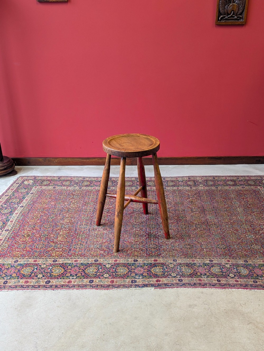 Antique Victorian Elm Dish Seat Stool View III
