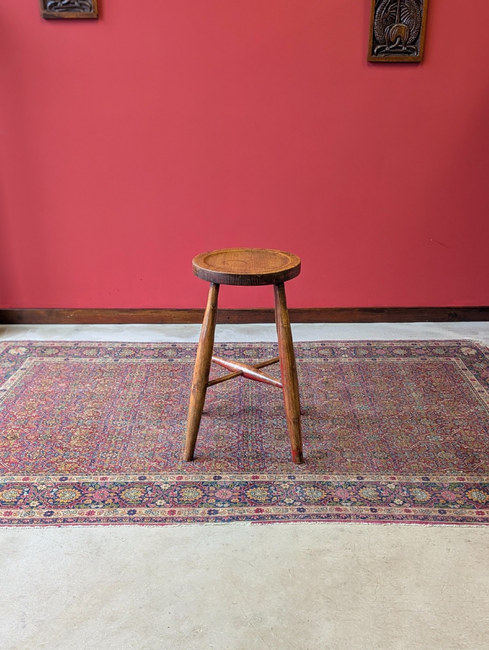 Antique Victorian Elm Dish Seat Stool View VI